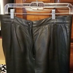 High waisted black leather pants